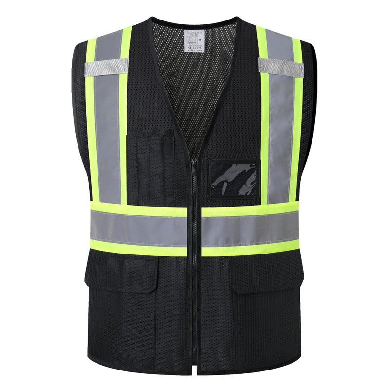 HATAUNKI Reflective Safety Vest for Men Women with Multi-Function Pockets and Front Zipper High Visibility Mesh Vest,Meets ANSI/ISEA Standards(Black-33,Large) - Image 1